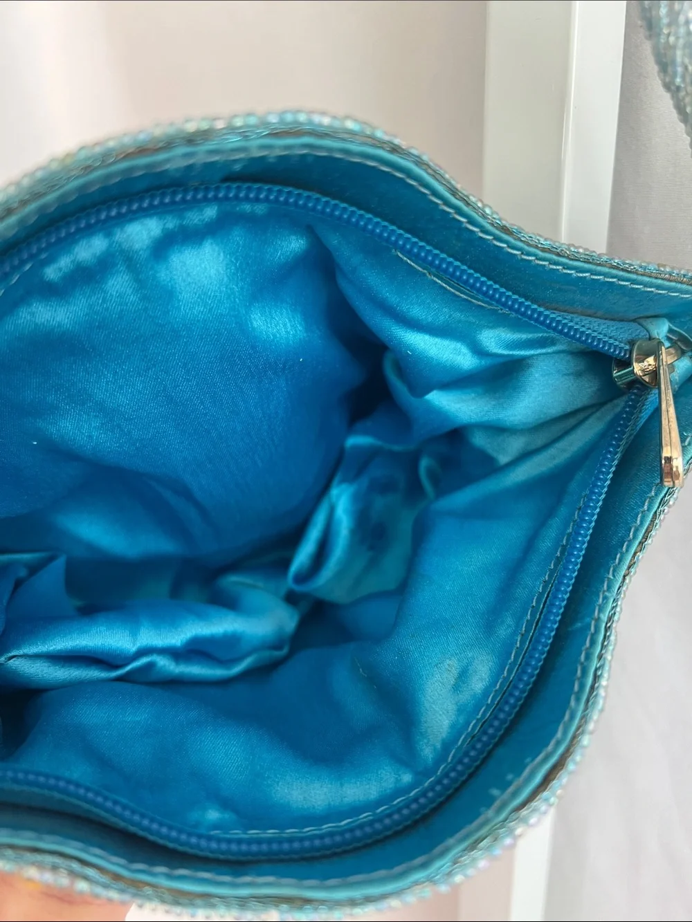 Embellished Vintage Turquoise Sequin Shoulder Bag Peacock Design Beaded Strap